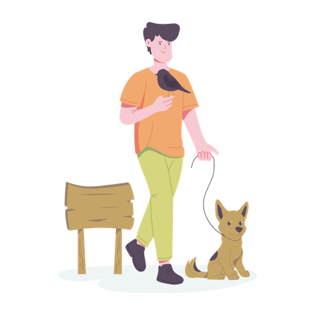 Hombre con perro mascota  Ilustración