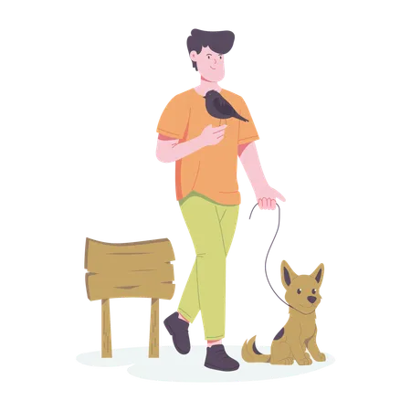 Hombre con perro mascota  Ilustración