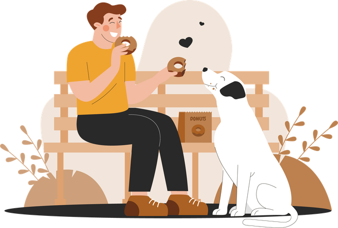 Hombre con perro mascota en el parque  Ilustración