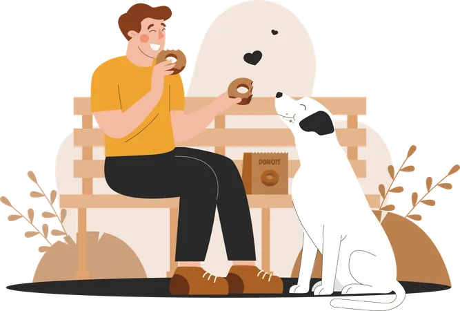 Hombre con perro mascota en el parque  Ilustración