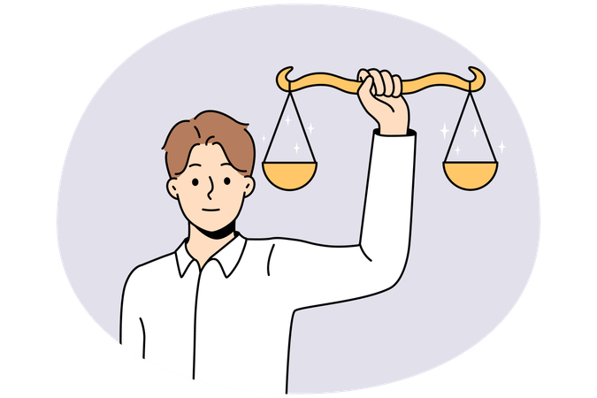Hombre con pesas demuestra justicia y ley  Ilustración