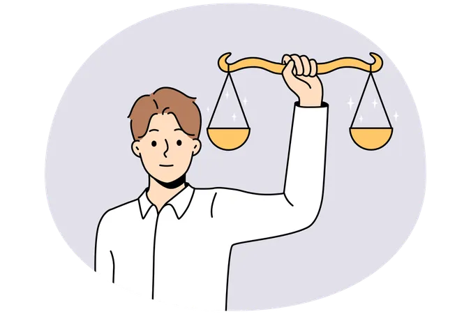 Hombre con pesas demuestra justicia y ley  Ilustración