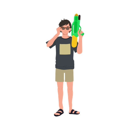 Hombre con pistola de agua  Ilustración