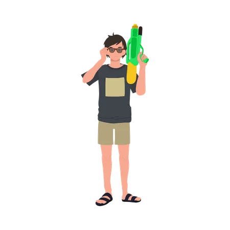 Hombre con pistola de agua  Ilustración