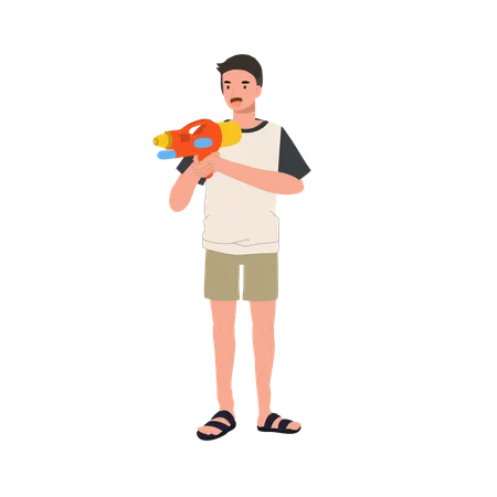 Hombre con pistola de agua  Ilustración