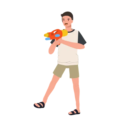 Hombre con pistola de agua  Ilustración