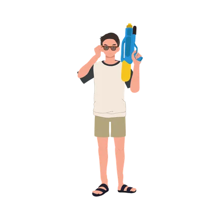 Hombre con pistola de agua  Ilustración