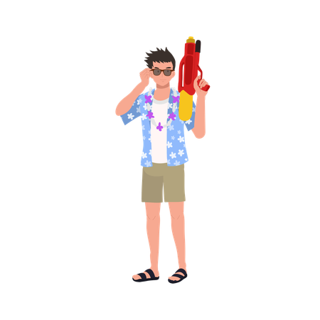 Hombre con pistola de agua  Ilustración