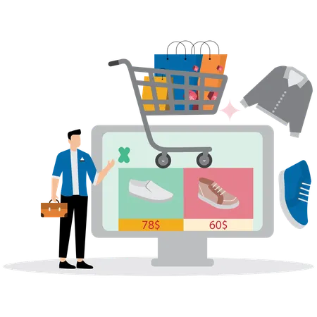 Hombre con programa de fidelización de compras  Ilustración