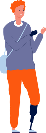 Hombre con prótesis de mano y pierna  Ilustración