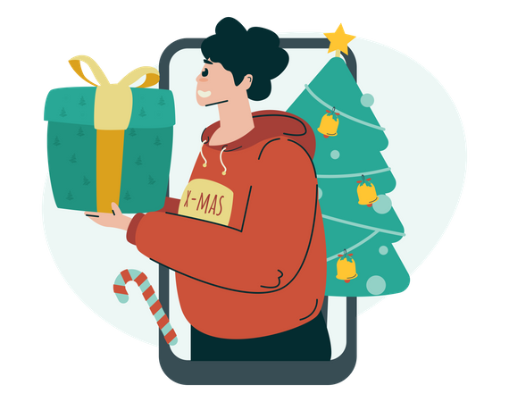 Hombre con regalo de navidad  Ilustración