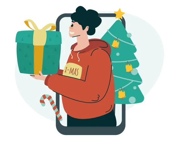 Hombre con regalo de navidad  Ilustración