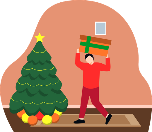 Hombre con regalo de navidad  Ilustración