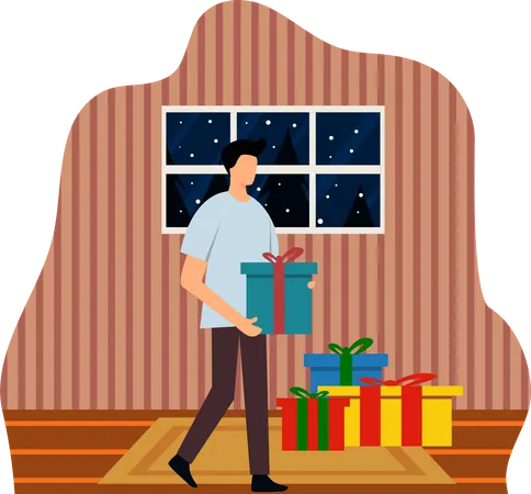 Hombre con regalo de navidad  Ilustración