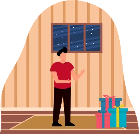 Hombre con regalo de Navidad  Ilustración