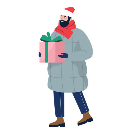 Hombre con regalo de navidad  Ilustración