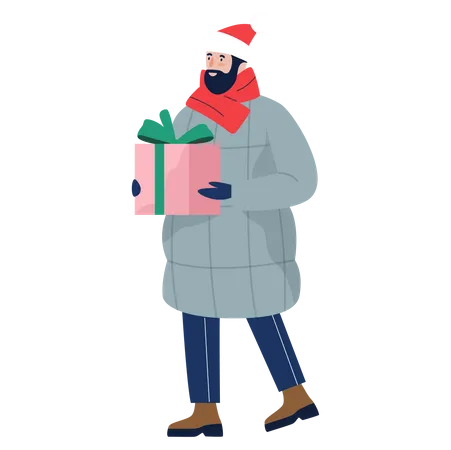 Hombre con regalo de navidad  Ilustración