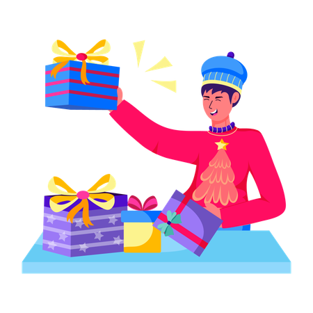 Hombre con regalos de Navidad  Ilustración