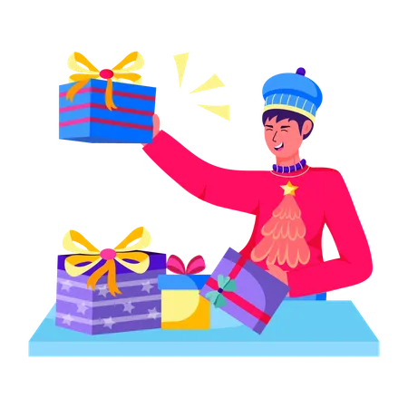 Hombre con regalos de Navidad  Ilustración