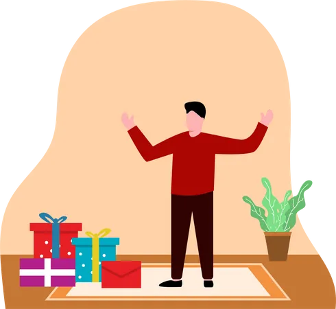 Hombre con regalos de Navidad  Ilustración