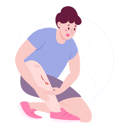 Hombre con sangrado en la rodilla  Ilustración