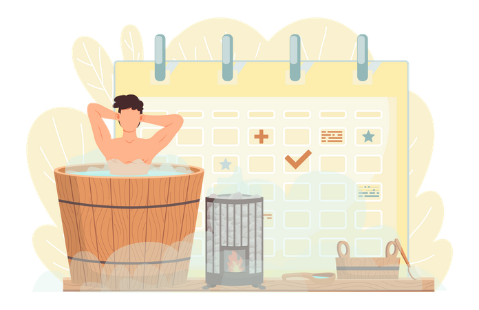 Hombre con horario de sauna  Ilustración