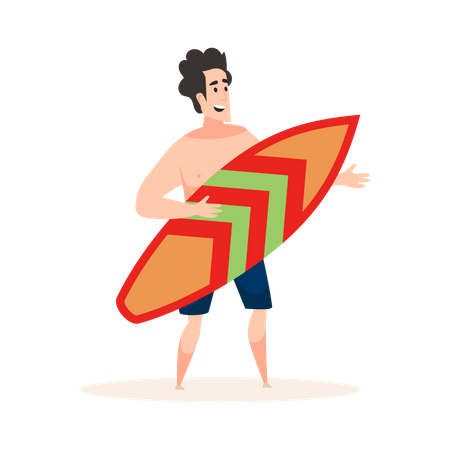 Hombre con tabla de surf  Ilustración