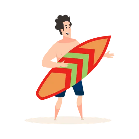 Hombre con tabla de surf  Ilustración