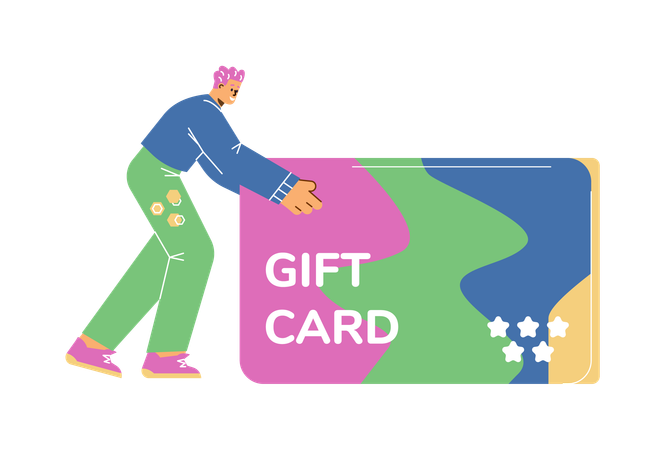 Hombre con tarjeta de regalo o tarjeta de descuento de tienda  Ilustración