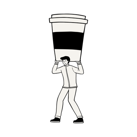 Hombre con taza de café de gran tamaño  Ilustración