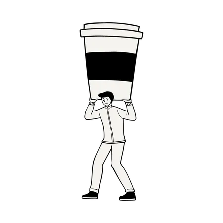 Hombre con taza de café de gran tamaño  Ilustración