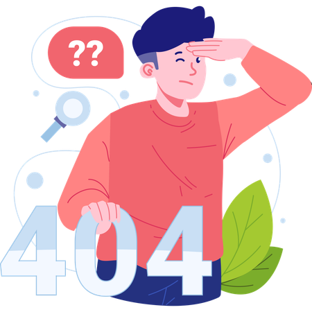 Hombre confundido por el error 404 no encontrado  Ilustración