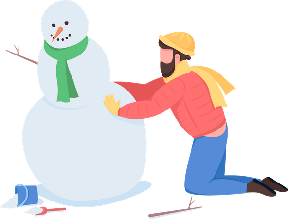 Hombre construyendo muñeco de nieve  Ilustración