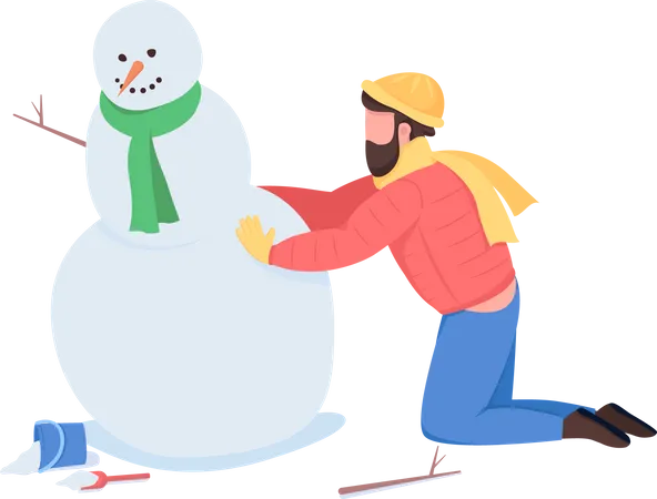 Hombre construyendo muñeco de nieve  Ilustración