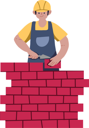 Hombre construyendo pared de ladrillos  Ilustración