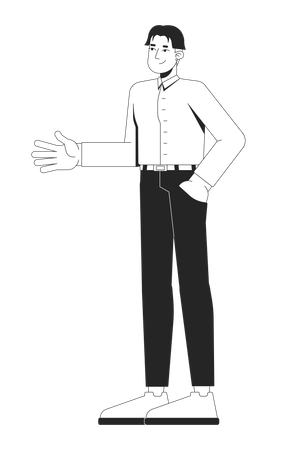 Hombre coreano con vestimenta informal de negocios extendiendo la mano para saludar  Ilustración