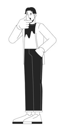 Hombre coreano con ropa elegante frotándose la barbilla  Ilustración