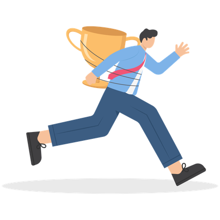 Hombre corriendo con copa de trofeo  Ilustración