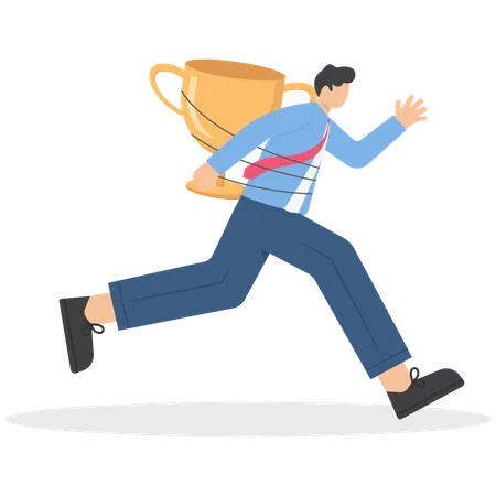 Hombre corriendo con copa de trofeo  Ilustración