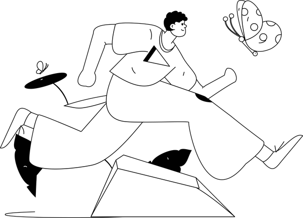 Hombre corriendo con tapa de dinero  Ilustración