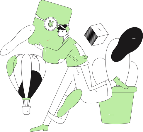 Hombre corriendo con tapa de dinero  Ilustración