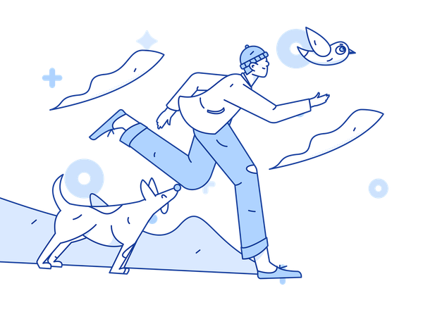 Hombre corriendo con perro  Ilustración