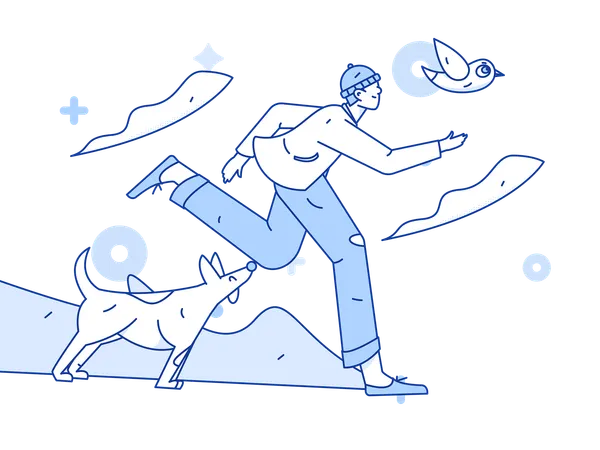 Hombre corriendo con perro  Ilustración