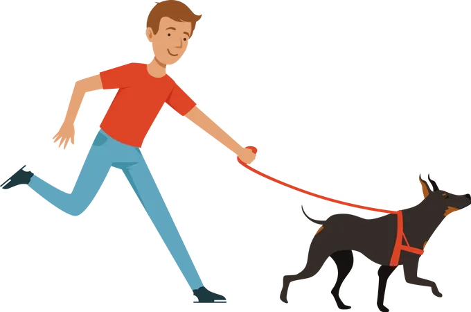 Hombre corriendo con perro  Ilustración