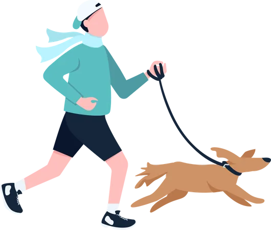 Hombre corriendo con perro con correa  Ilustración