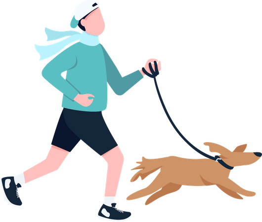 Hombre corriendo con perro con correa  Ilustración