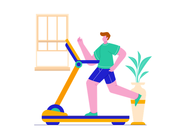 Hombre corriendo en cinta  Ilustración