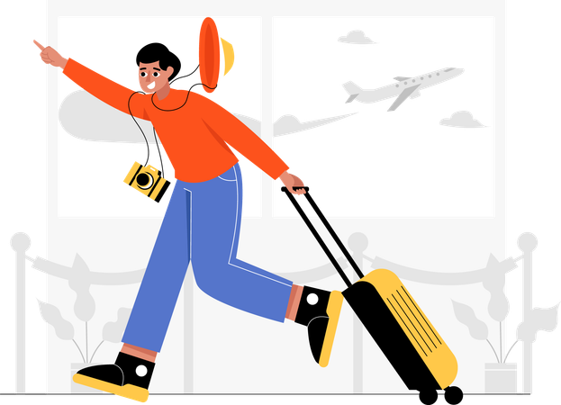 Hombre corriendo en el aeropuerto  Ilustración