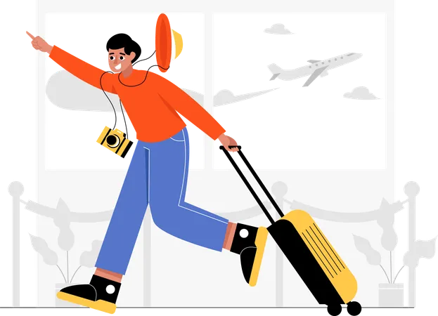 Hombre corriendo en el aeropuerto  Ilustración