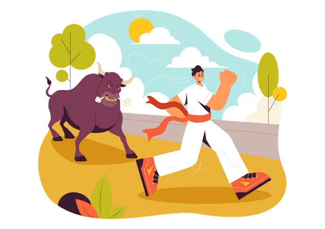 Hombre corriendo en el Festival de Toros  Ilustración